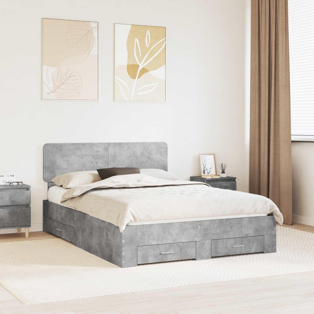 Maison Exclusive - Bettrahmen mit Kopfteil Beton Grau 140 x 190 cm Holzwerkstoff