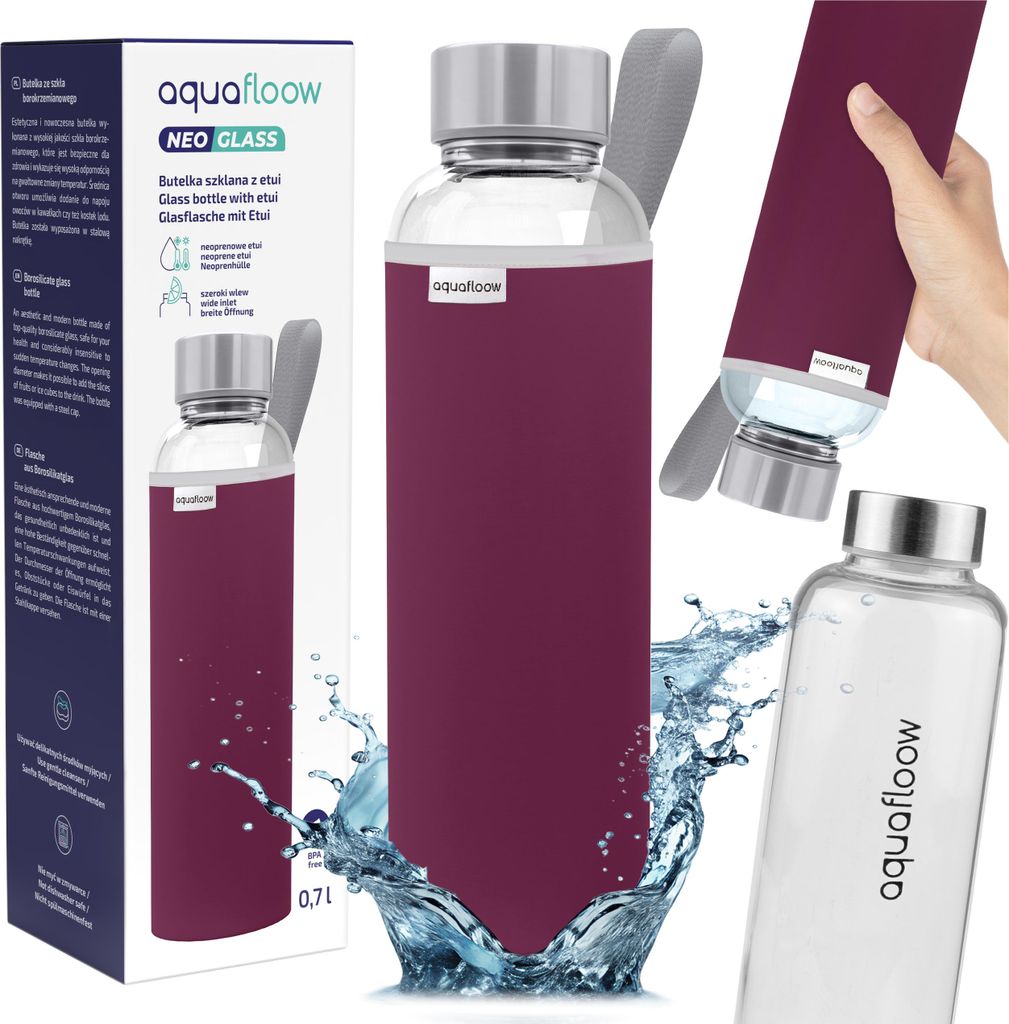 Aquafloow: 700 ml sklenená fľaša na vodu | neoprénový obal Obrázok produktu 