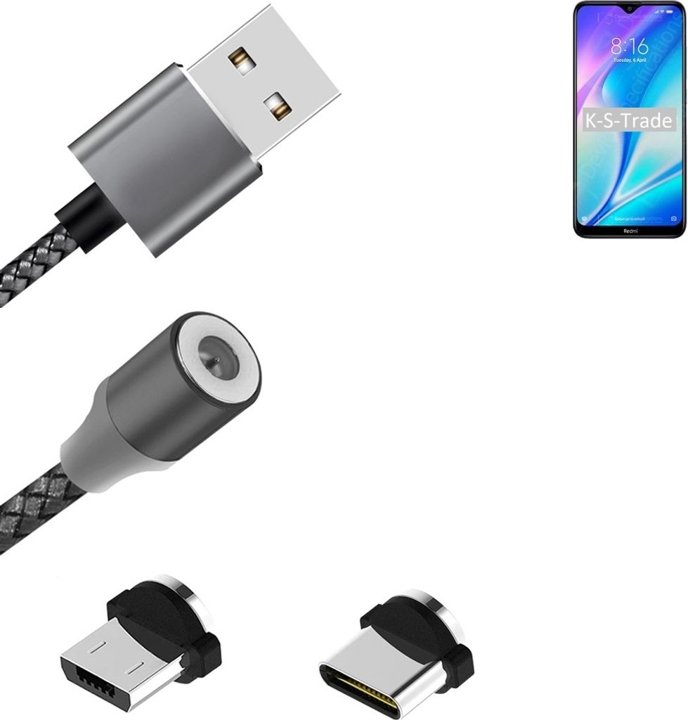 K-S-Trade Hochwertiges Magnet-Lade-kabel Sync-Kabel Daten-Kabel für Xiaomi Redmi 8A Dual mit USB-Typ-C-Anschluss und Micro-USB-Anschluss 2A bis zu