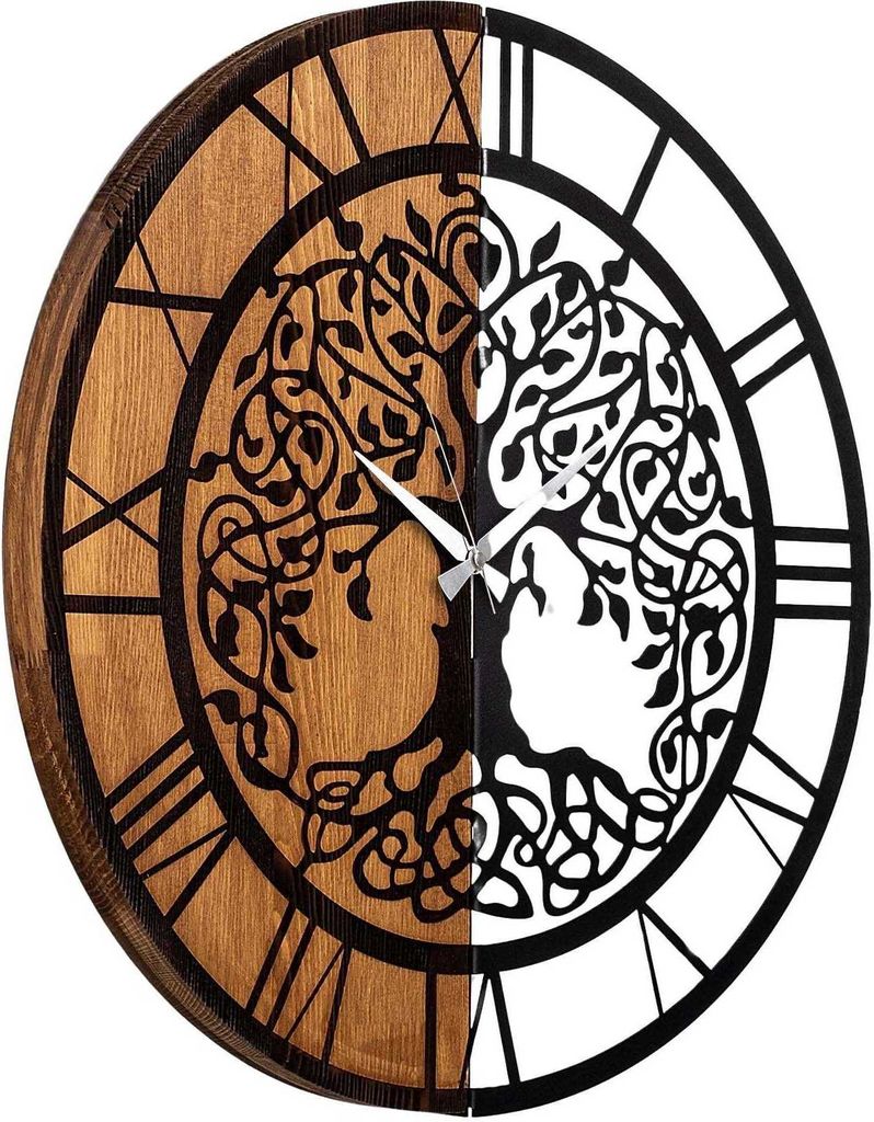 Opviq, Wooden- TNL1164, Nussbaumfarbe,Schwarz, Wanduhren, Produktbild 8