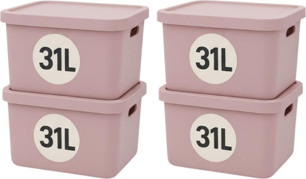 Plastard Aufbewahrungsbox 4er-Set, 31L, Lagerbox, Regalbox, stapelbar, Pink