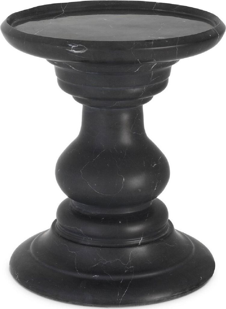 Casa Padrino Luxus Beistelltisch Schwarz Ø 33 x H. 39,5 cm - Runder Beistelltisch aus hochwertigem Marmor - Luxus Marmor Möbel