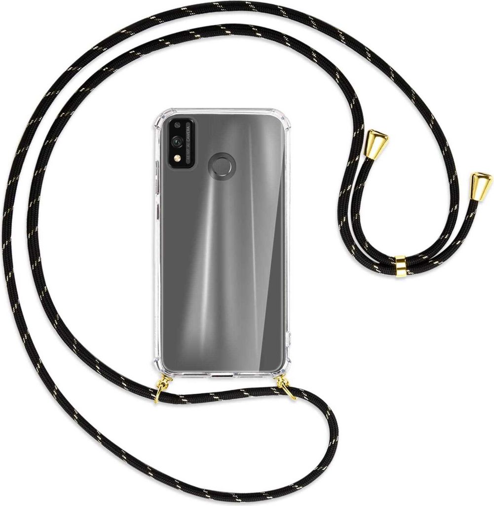Handykette Backcover-Schutzhülle mit Band (Metall goldfarben) für Honor 9X Lite - schwarz/gold