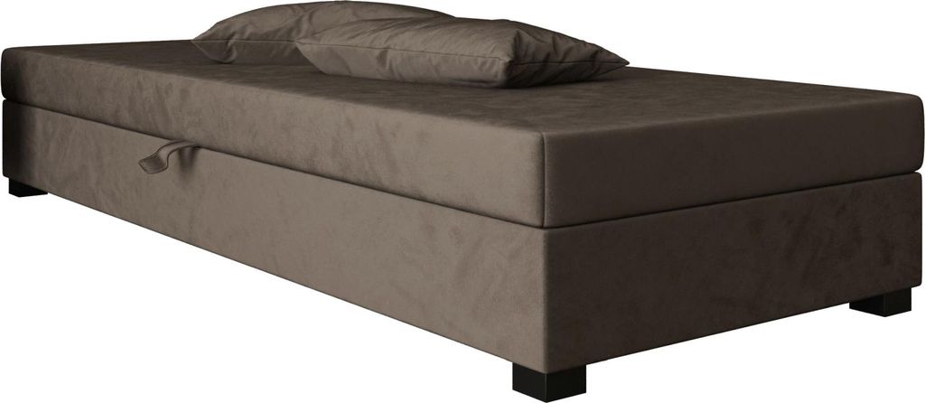 AURA SOFA Boxspringbett IVO 100x195 Komplett-Set mit Bonell Matratze, Polsterbett mit Bettkästen - Dunkles Braun, MONOLITH 15