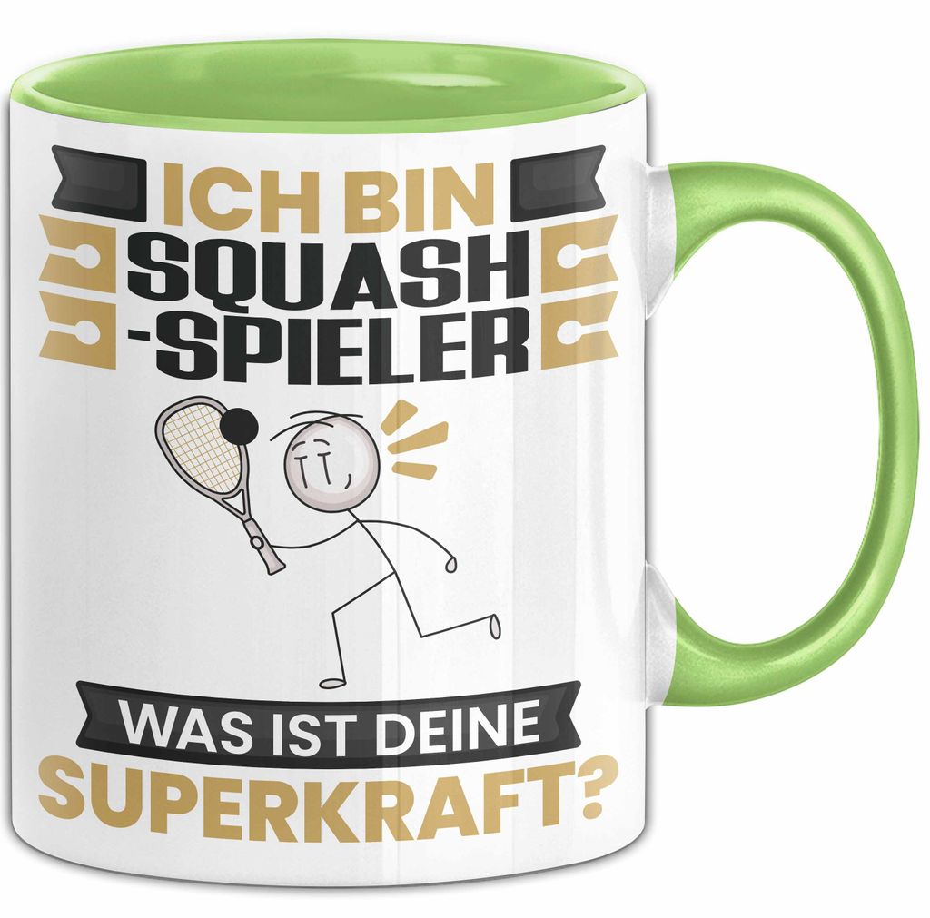 Squash-Spieler Tasse Geschenk für Squash-Spieler Geburtstag Lustiger Spruch Kaffee-Becher Was Ist Deine Superkraft (Grün)