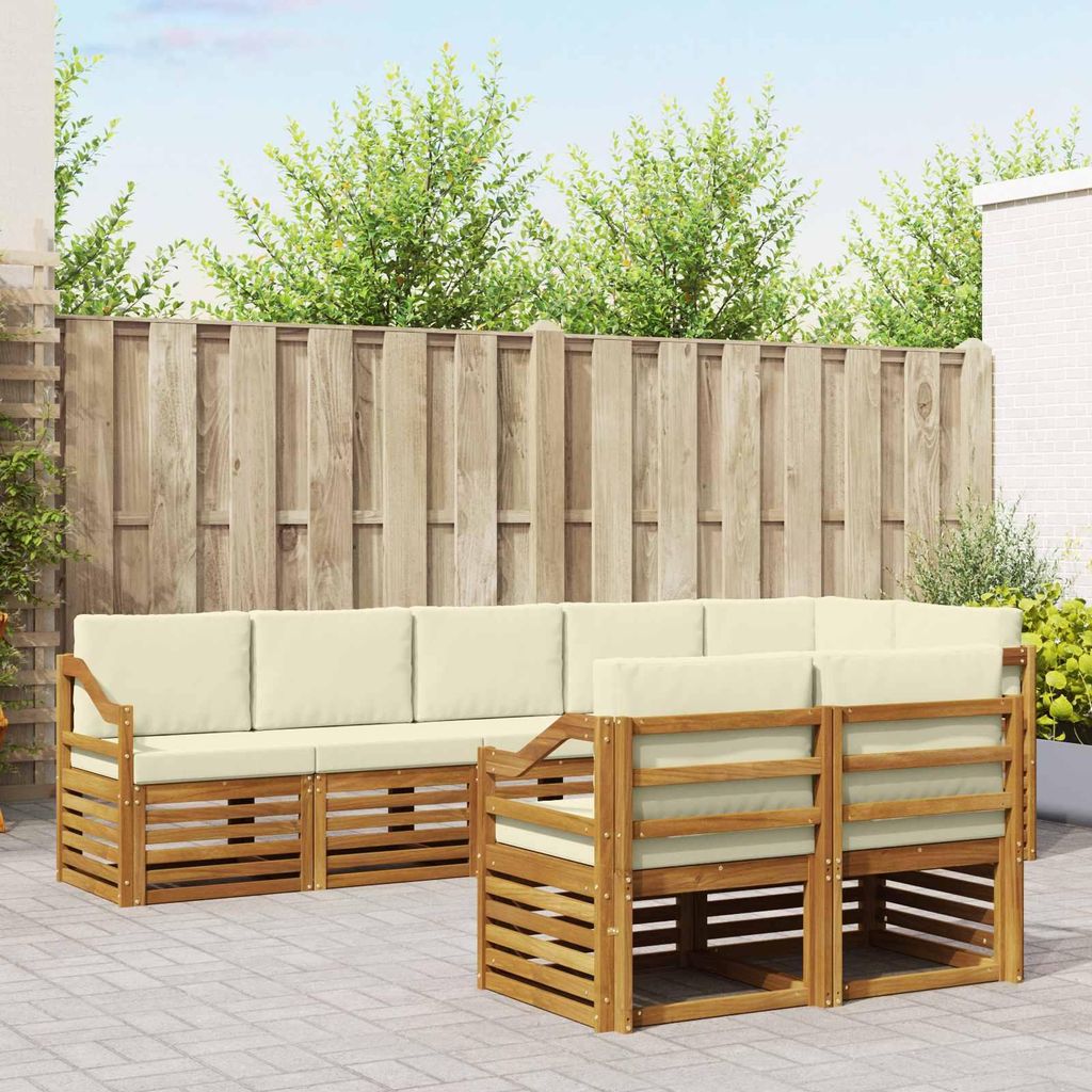 "SALE 2026"Sofagarnitur - CLORIS - Balkonmöbe/Sitzgruppe - 8 pcs - Moderne Design - Natur und Creme Massivholz Akazie - Gartensofas NeuMöbel810994