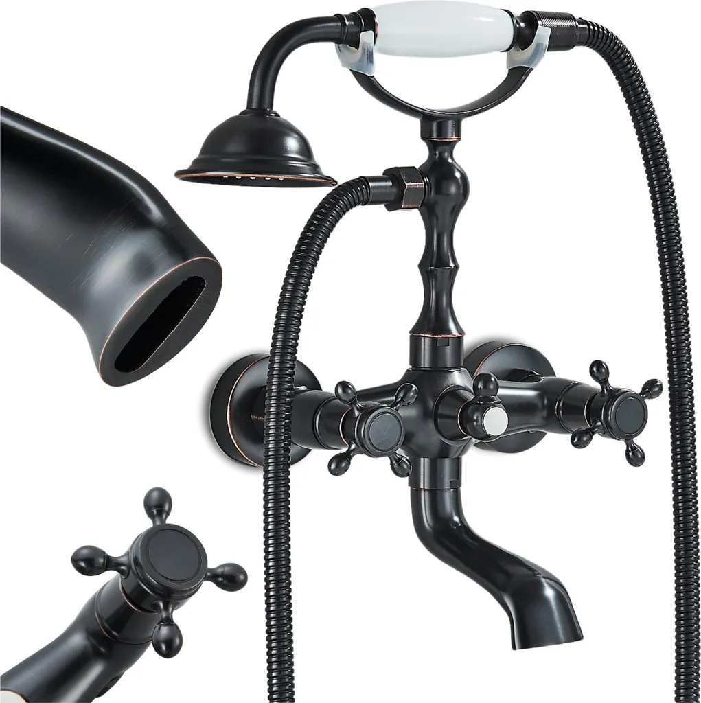 Rubinetto Vasca Nero Opaco Ari Retro | Miscelatore Parete Ottone Design - 1