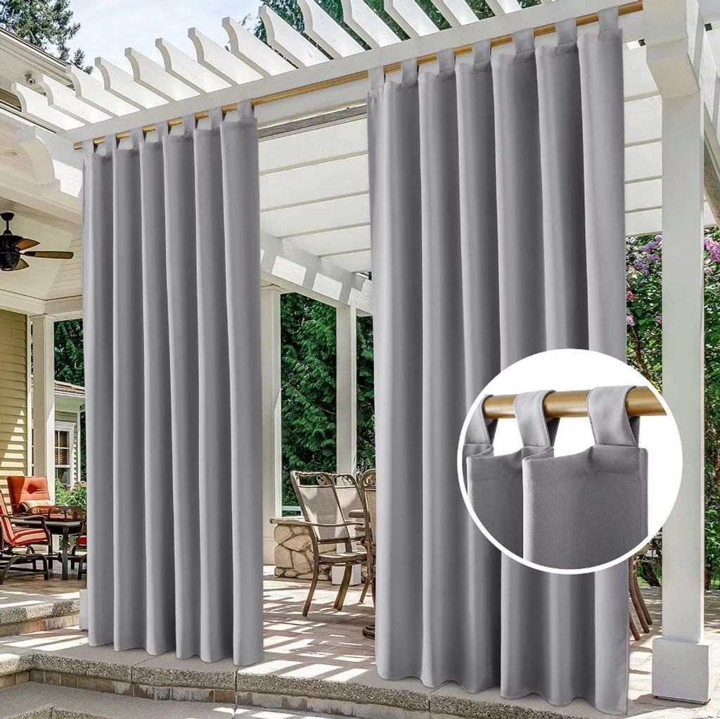 2 Stück Outdoor Vorhänge Außen Blickdicht Vorhang Wasserdicht Verdunkelungsvorhänge Thermovorhänge für Terrasse Balkon Garten Hof, 132x274cm,...