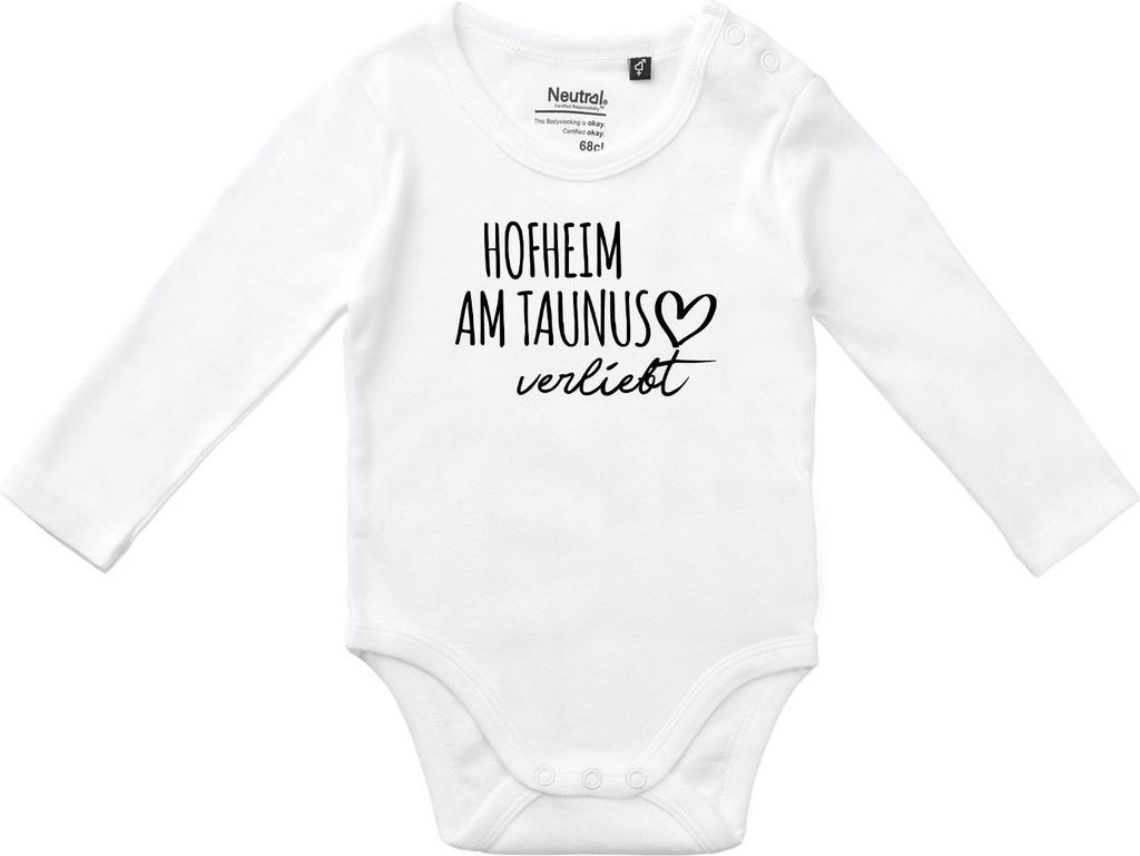 Huuraa Baby Body Hofheim am Taunus verliebt 68 White Baumwolle Fairtrade Langarmbody Geschenkidee