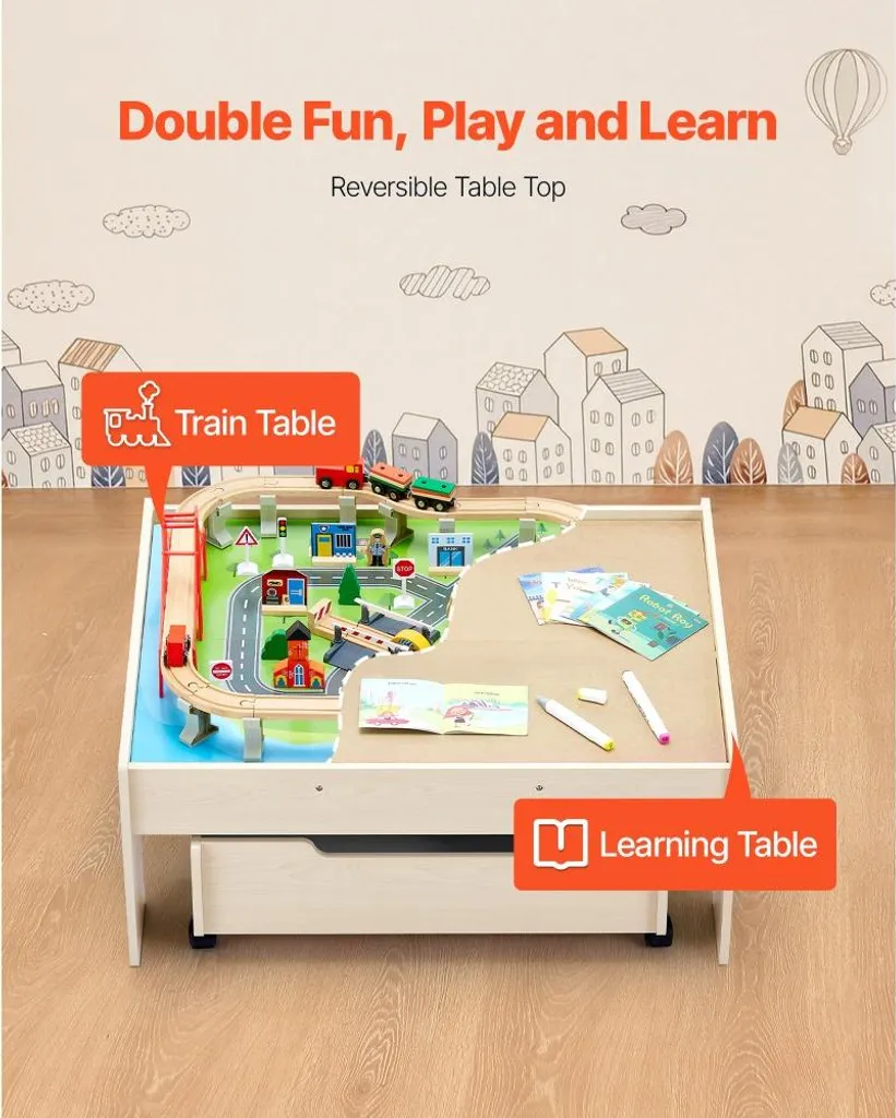 Table d'activité en bois avec circuit de train 100 pièces pour 3 ans +