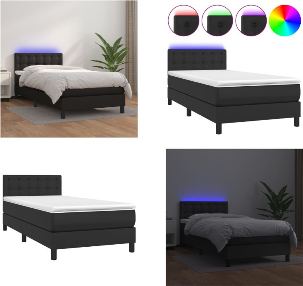 vidaXL Boxspringbett mit Matratze & LED Schwarz 90x190 cm Kunstleder - Boxspringbett - Boxspringbetten - Bett - Betten