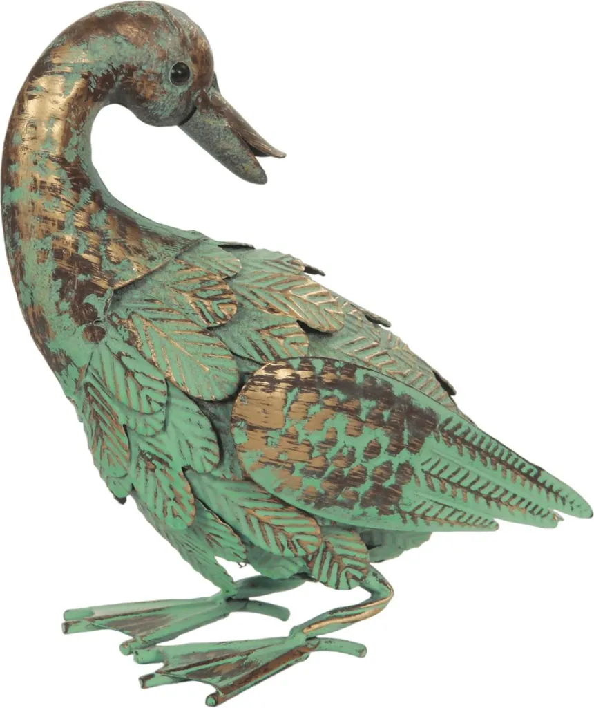 Canard en métal vert et or : l'objet chic pour décorer un meuble vide