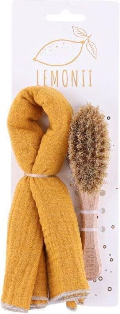 Milchschorfbürste mit Musselinflanell - Babypflegeset - Kämmen, Waschen, Entfernung von Milchschorf - Buchenholz, Naturborsten, 100% Baumwolle - ...