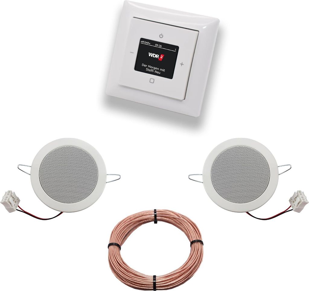 Busch Jäger DAB+ (DAB PLUS) Unterputz Radio 8215U-101 Balance SI Alpinweiß, Komplett-Set mit 2 x Deckenlautsprecher Einbaulautsprecher + 20 Meter...