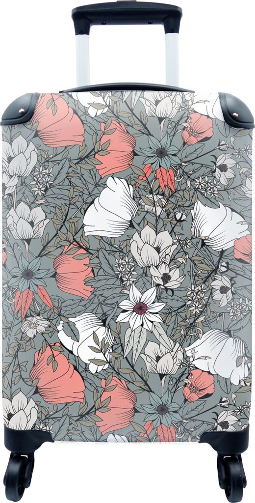 MuchoWow MuchoWow Koffer Handgepäck Trolley Rollkoffer Kleine Reisekoffer mit 4 Rollen - Mohn - Skizze - Vintage - Cabin Size < 55x40x23 cm & ...