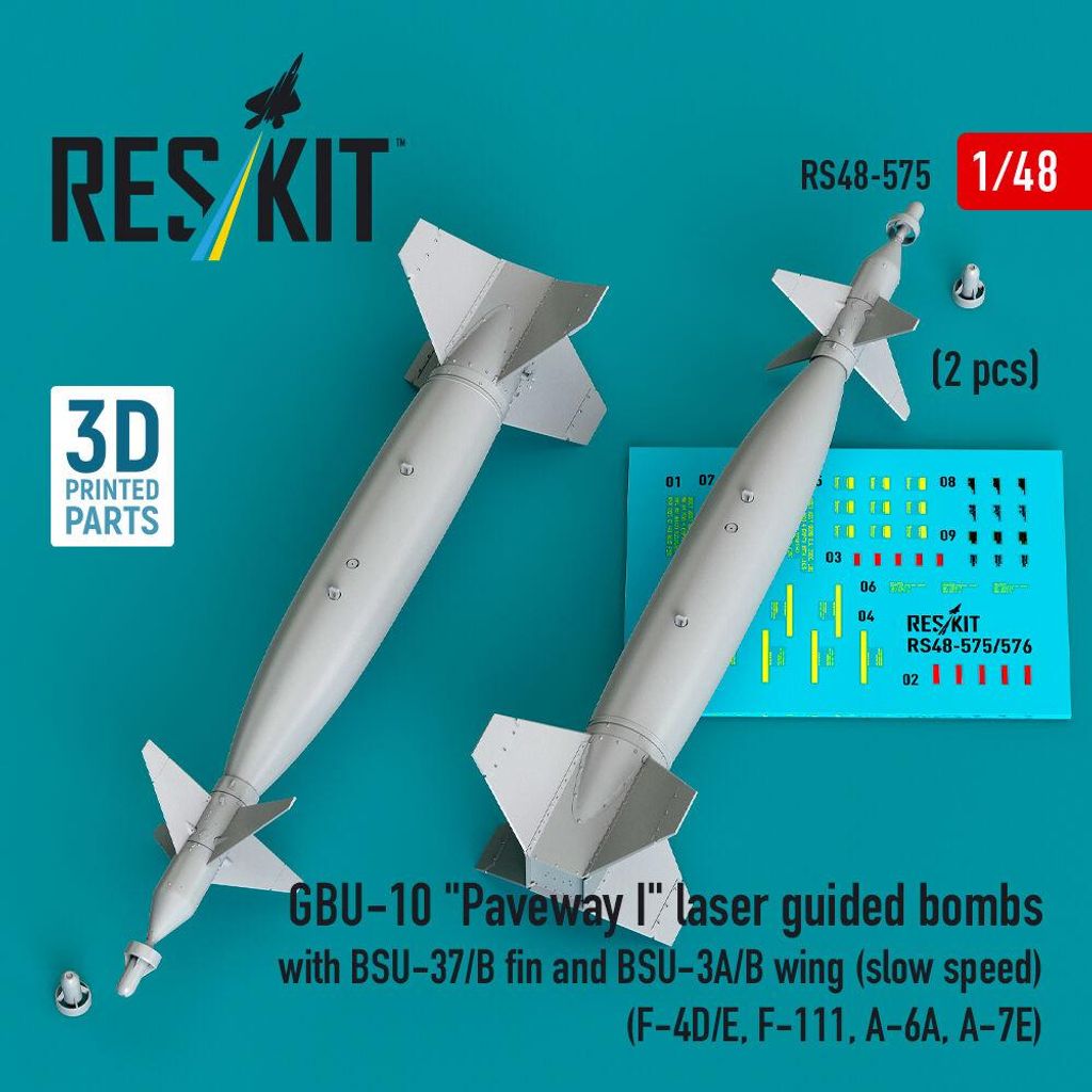 ResKit RS48-0575 - 1:48 GBU-10 Paveway I laser guided bombs with BSU-37/B fin and BSU-3A/B wing (slow speed) (2 pcs) (F-4D/E, F-111, A-6A, A-7E) (3...