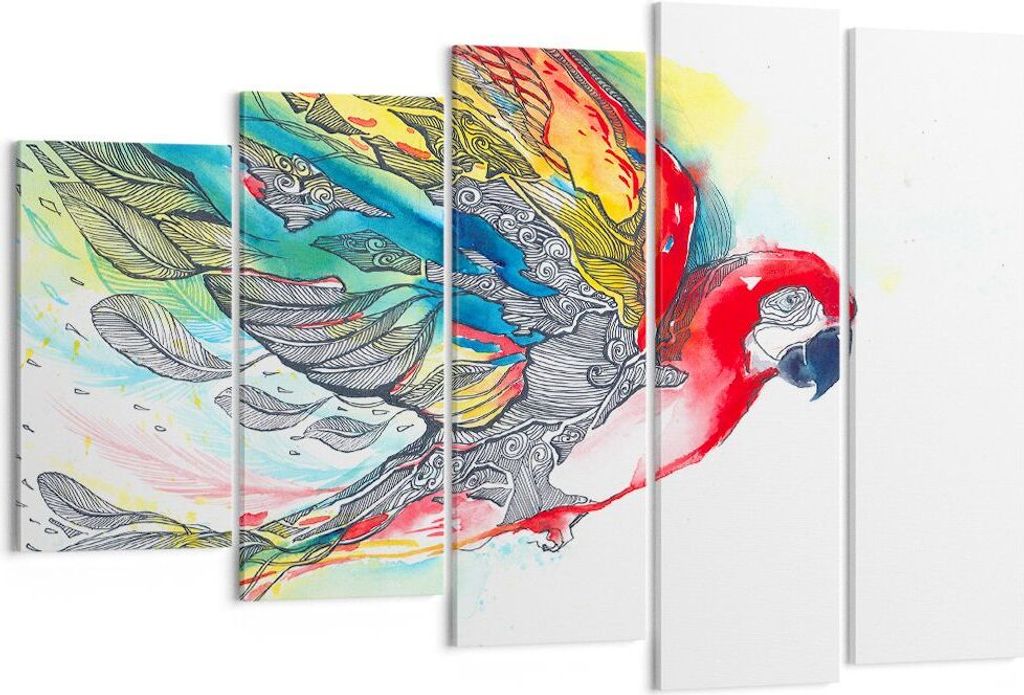 Bild auf Leinwand - Leinwandbild - Parrot Flügel Federn Natur - 150x100cm - Wand Bild - Wanddeko - Leinwanddruck - Bilder - Kunstdruck - Wanddekor...