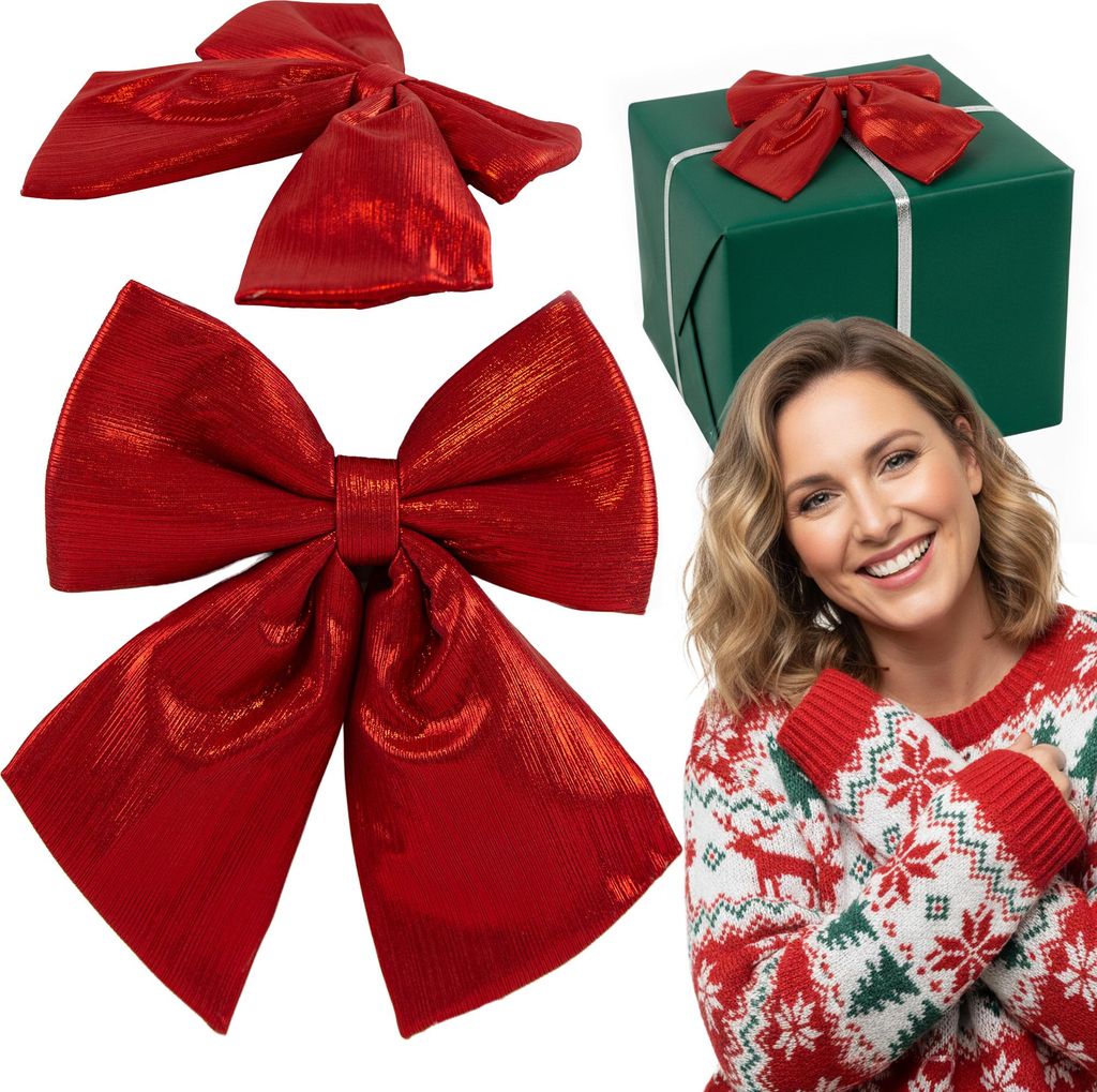 Geschenkschleife Groß - Rote Samtschleife Dekoration 24 cm für Kranz, Tür & Weihnachten