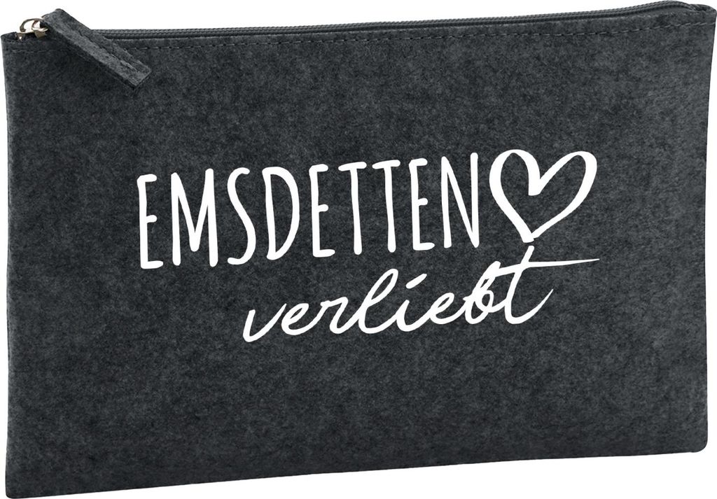 Huuraa Kulturbeutel Emsdetten verliebt 1 Liter Charcoal Filz Kosmetiktasche Geschenkidee