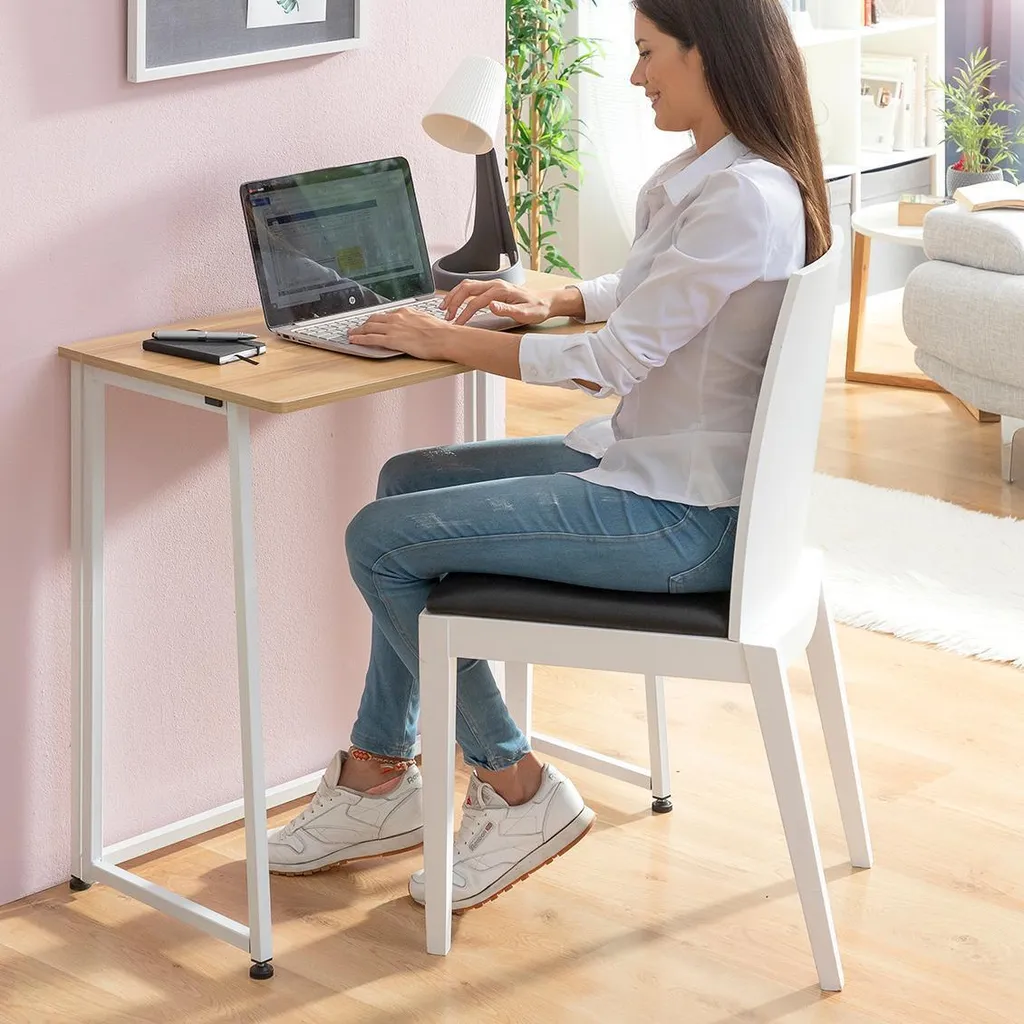 Petit bureau pliable pour télétravail - Console informatique compacte gris - 2