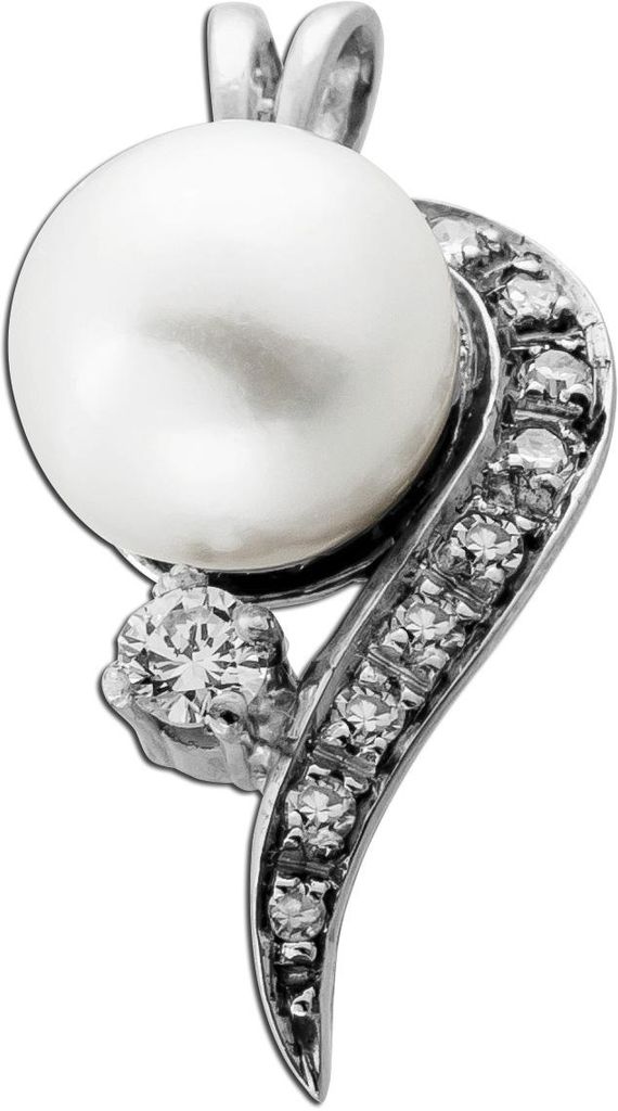 Perlenanhänger Weißgold 585 Akoyaperle 8.4mm 10 Diamanten 0.22ct.TW/LP