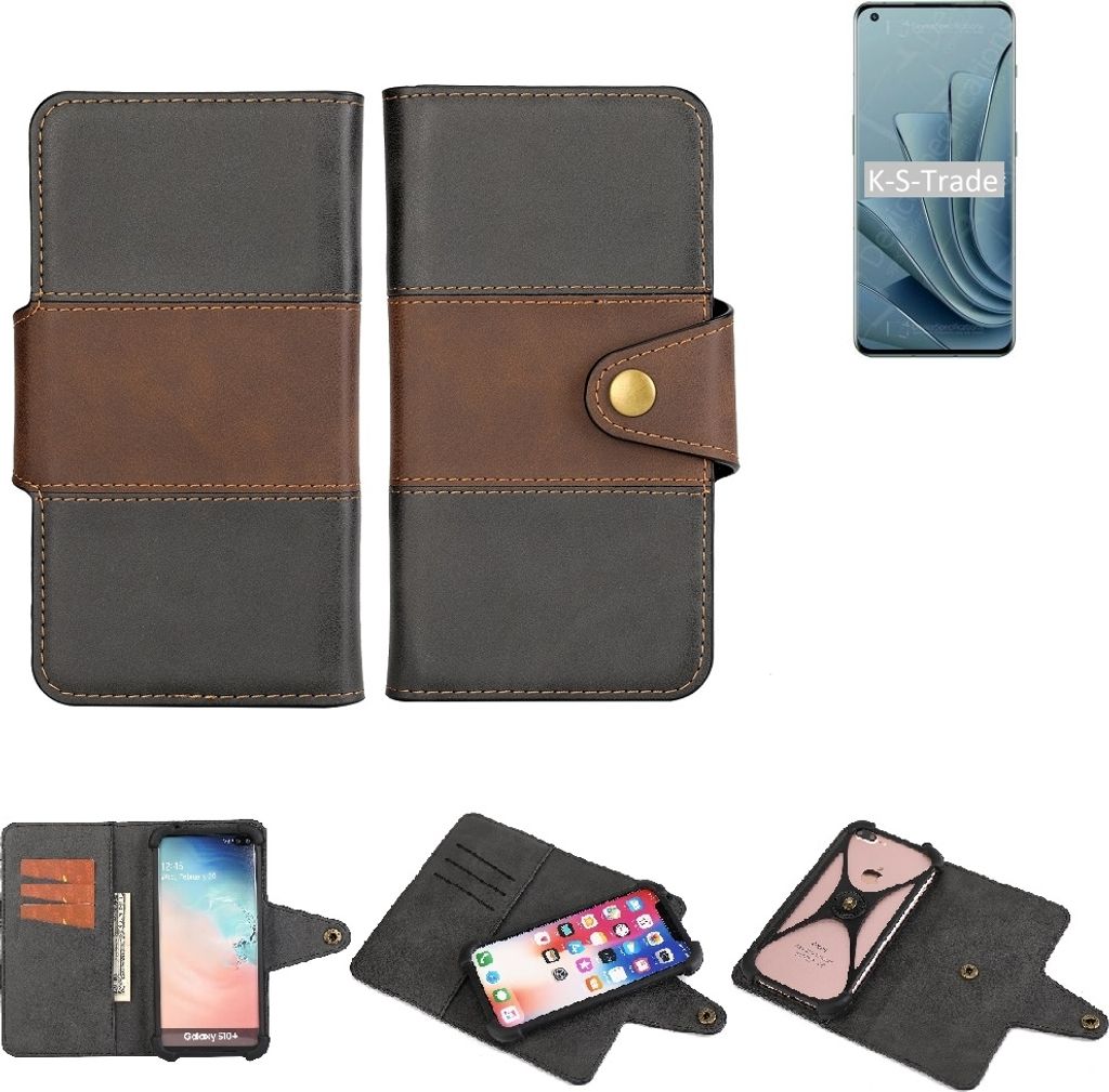 K-S-Trade Handyhülle Schutzhülle Hülle Bookstyle Wallet-Case kompatibel mit OnePlus 10 Pro Bumper Rundumschutz schwarz-braun 1x