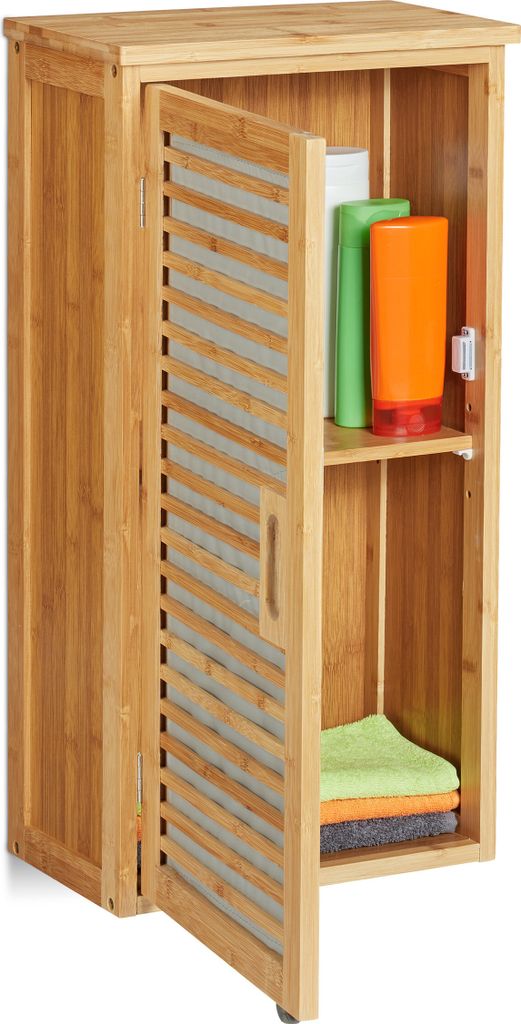 Relaxdays Bad Hängeschrank, Bambus, 2 Fächer, höhenverstellbarer Einlegeboden, Badschrank HxBxT: 66 x 35 x 20 cm, natur