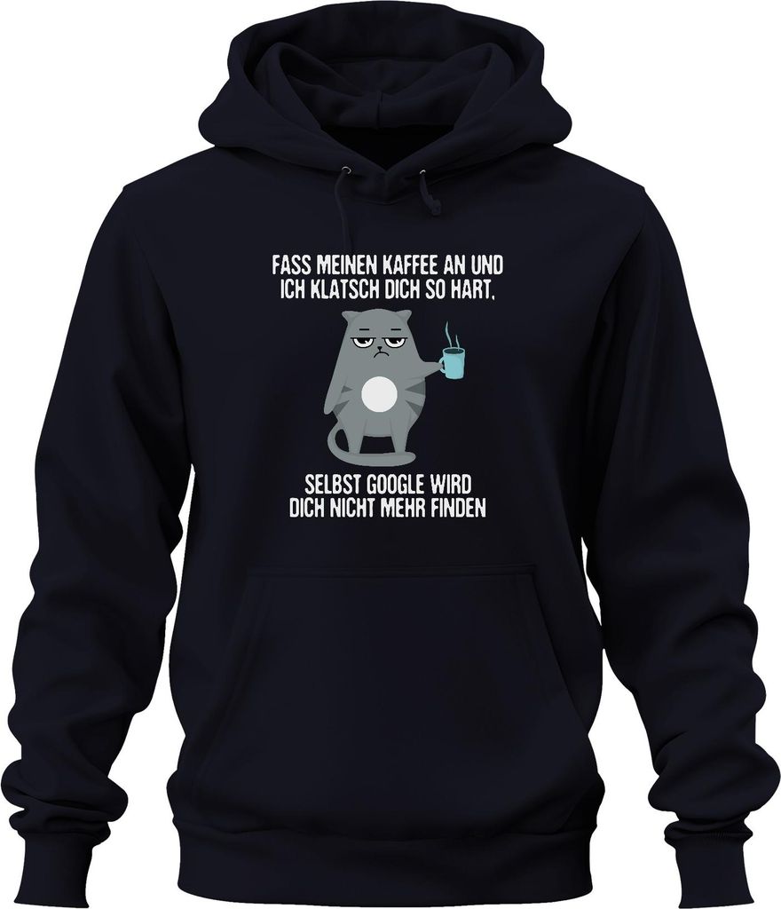 Fass meinen Kaffee an ich klatsch dich weg Kaffee Katzen Humor Uni Hoodie Kapuzenpullover, Navy, XXL