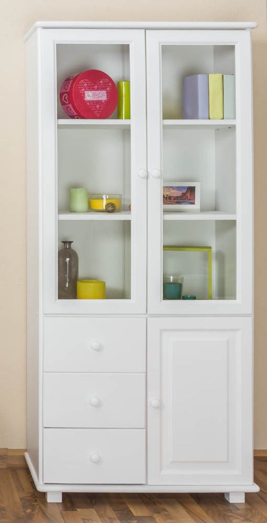 Massivholz-Vitrine, Kiefer massiv, Farbe: Weiß