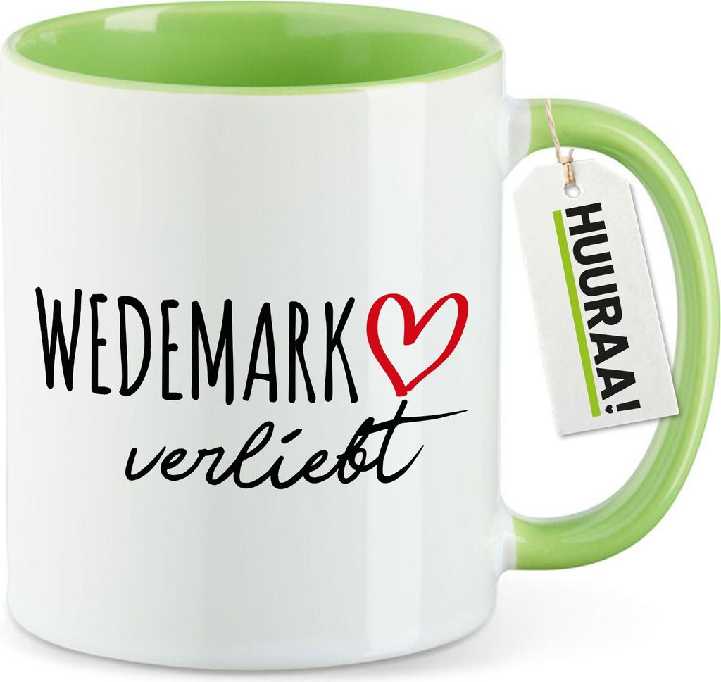 Huuraa Kaffeetasse Wedemark verliebt 330ml Grün Keramik Kaffeebecher Geschenkidee