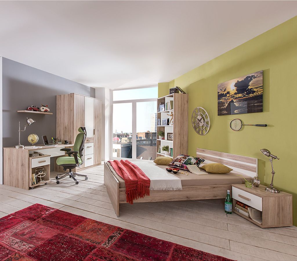 Jugendzimmer Set 7-teilig mit 120x200 cm Bett in Eiche mit weiß CANTON-43
