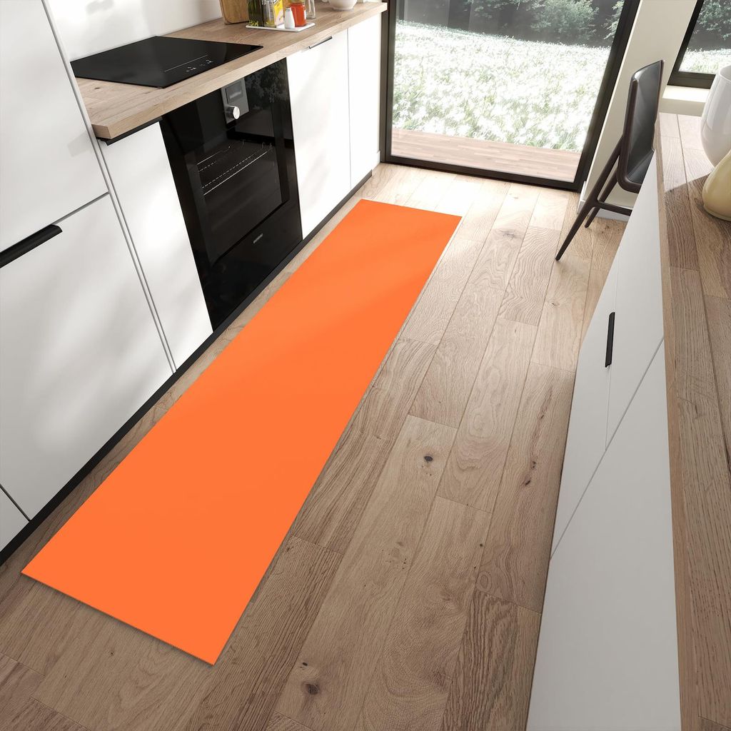 Küchenteppich 60x240cm rutschfest & abwischbar PVC Läufer - Dunkeloranger Hintergrund II