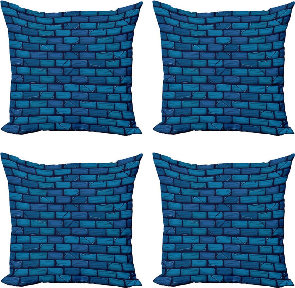 ABAKUHAUS Ziegelwand Kissenbezug Set (4 Stück), Blau Farbiger Steinmauer, Moderner Doppelseitiger Digitaldruck, 45 cm x 45 cm, Blau Petrol Blau