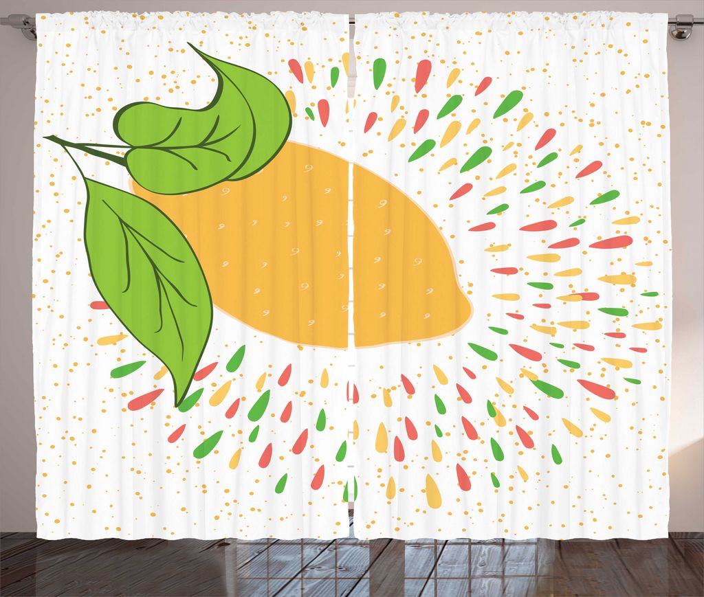 ABAKUHAUS Zitrone Rustikaler Gardine, Bunter Sommer-Print, Wohnzimmer Universalband Gardinen mit Schlaufen und Haken, 280 x 225 cm, Blasse Orange L...