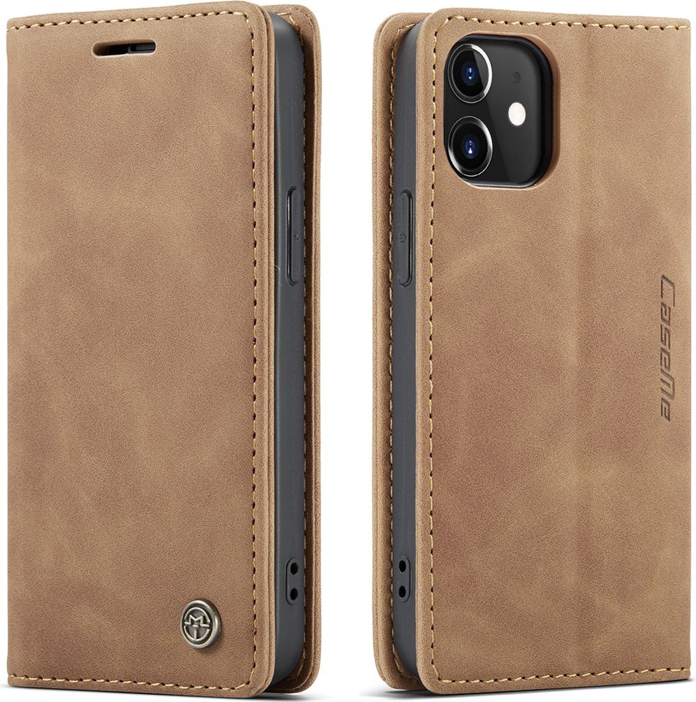 iPhone 12 Mini Hülle, LaimTop Retro Kunstledertasche mit Standfunktion Schutzhülle für iPhone 12 Mini Braun