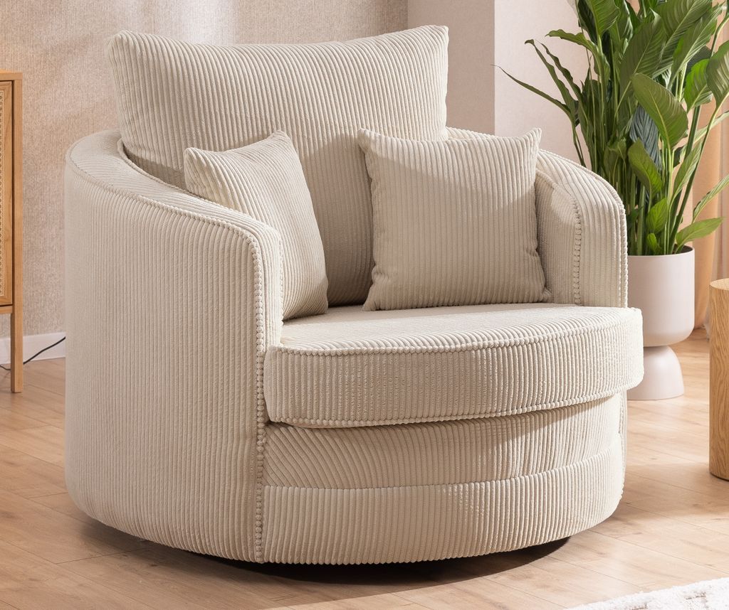 S-STYLE MÖBEL - Ted - Drehsessel Love Seat XXL 360 Grad drehbar aus Beige Cord-Stoff