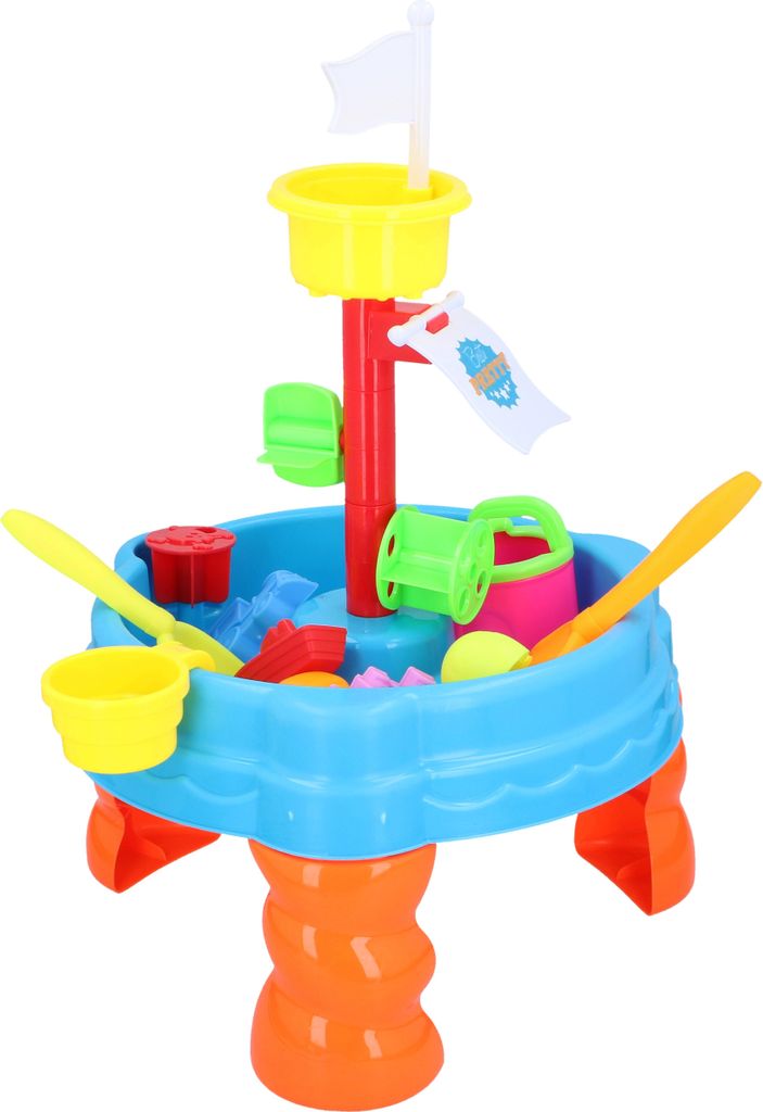 Eddy Toys Sand- und Wassertisch mit Eimer, Harke, Schaufel, Gießkanne, 5 Formen Ø 38 cm, 58,5 cm hoch