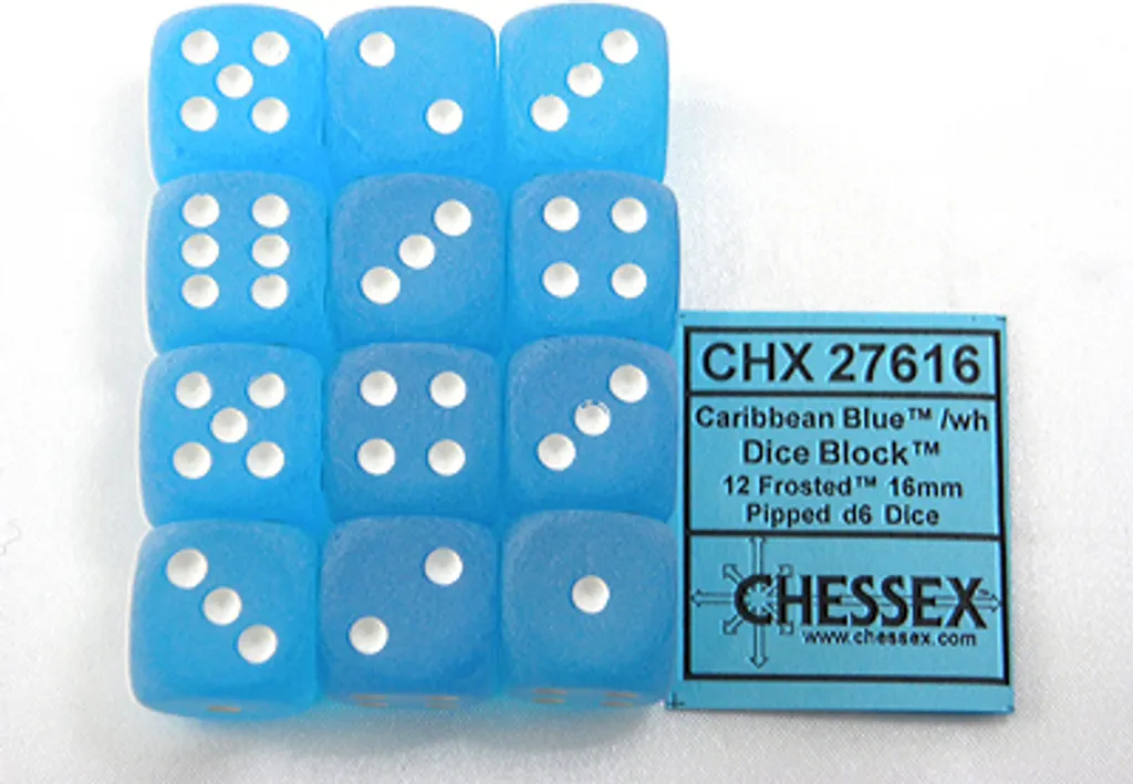 Chessex Frosted Caraïbes : Set de 12 Dés D6 16mm de Haute Précision