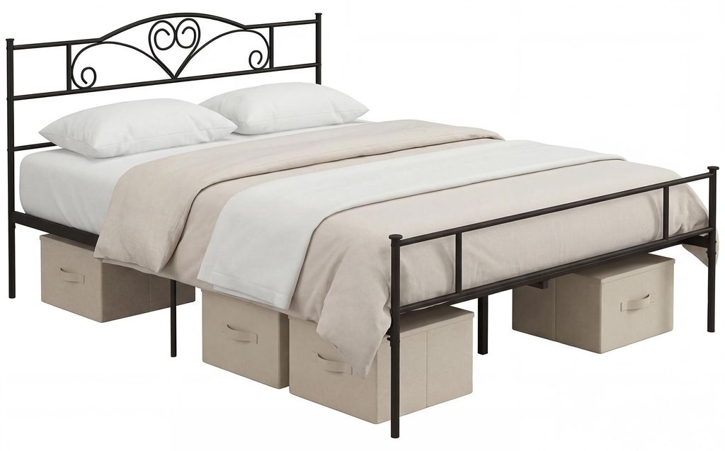 HOMCOM Bett 160x200 cm Bettrahmen mit Lattenrost aus Stahl Unterbettaufbewahrung