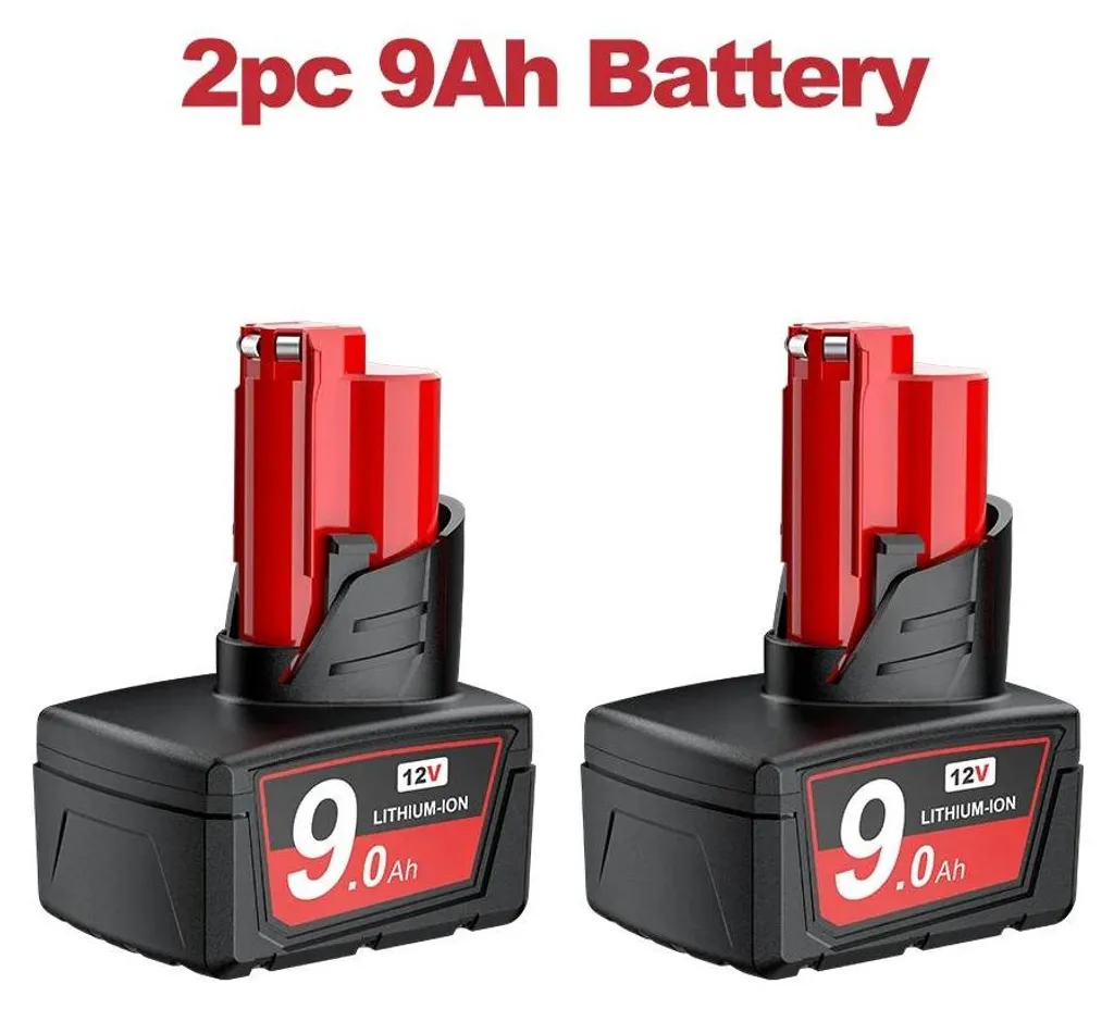 Lot de 2 Batteries 12V 9Ah Li-Ion pour Outils M12 Haute Capacité Gris