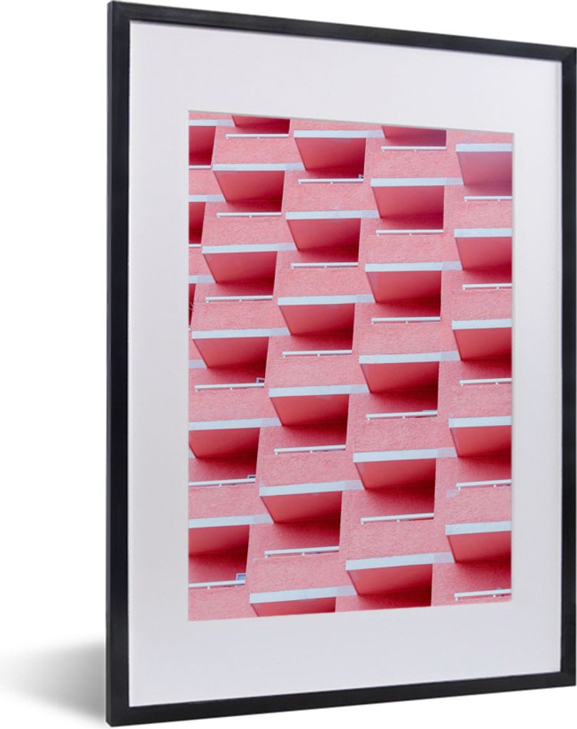 MuchoWow Gerahmtes Poster Rosa - Balkon - Sommer - Architektur 30x40 cm - Poster mit Schwarzem Bilderrahmen Wandposter Rahmen Foto Bilder - Wandp...