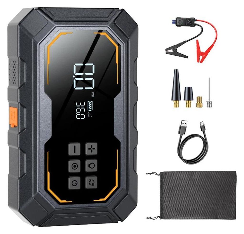 Starthilfe 4‐in‐1 - Auto Jump Starter mit Reifenkompressor - Powerbank - Kapazität 20000 mAh - Über 1200 A Spitzenstrom - 12 V - Standardtasche