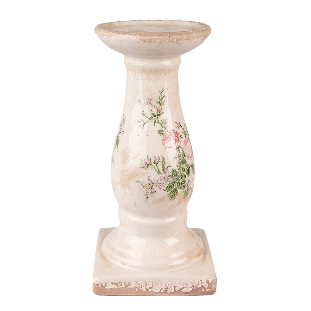 Clayre & Eef Kerzenständer Ø 12x24 cm Rosa Beige Keramik Blumen