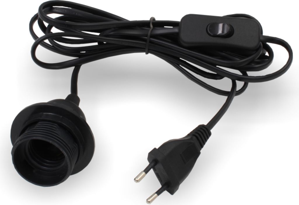 Lampen- Netzkabel PVC mit Schalter und E27 Fassung & Schraubring | Schwarz | 5000 mm