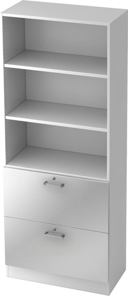 bümö office Hängeregister Kombi - 2 Schübe - Nachbildung: Weiß/Silber, Griff: Chromgriff