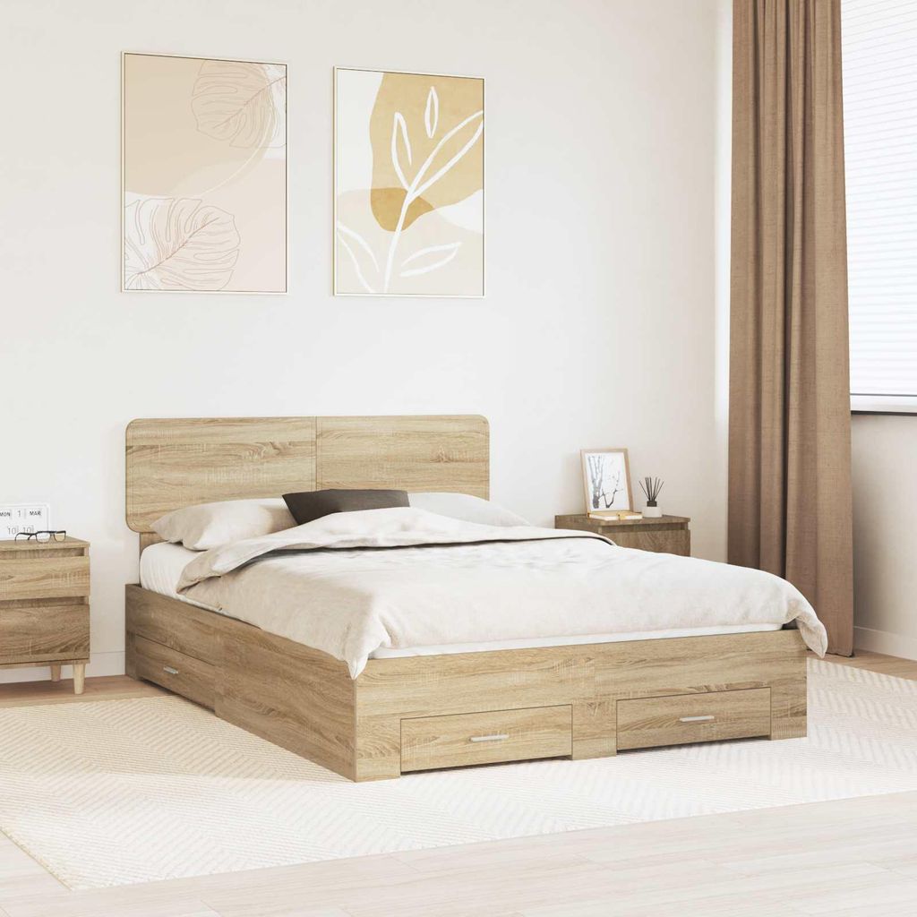 Maison Exclusive - Bettrahmen mit Kopfteil Sonoma-Eiche 140 x 200 cm Holzwerkstoff