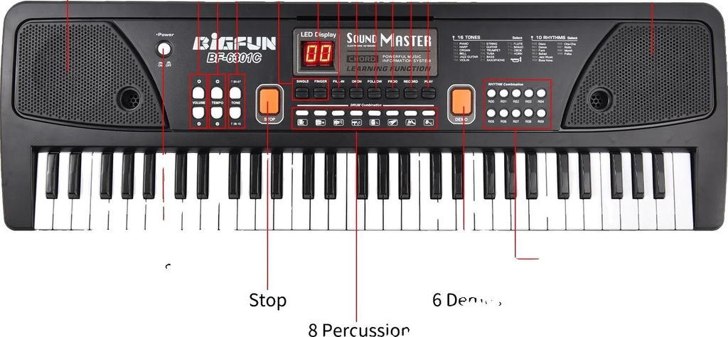 Kinder E-Piano, 16 Töne, 10 Rhythmen, 61 Tasten