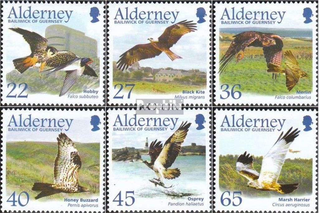 Briefmarken GB - Alderney 2002 Mi 188-193 gestempelt Zugvögel: Greifvögel