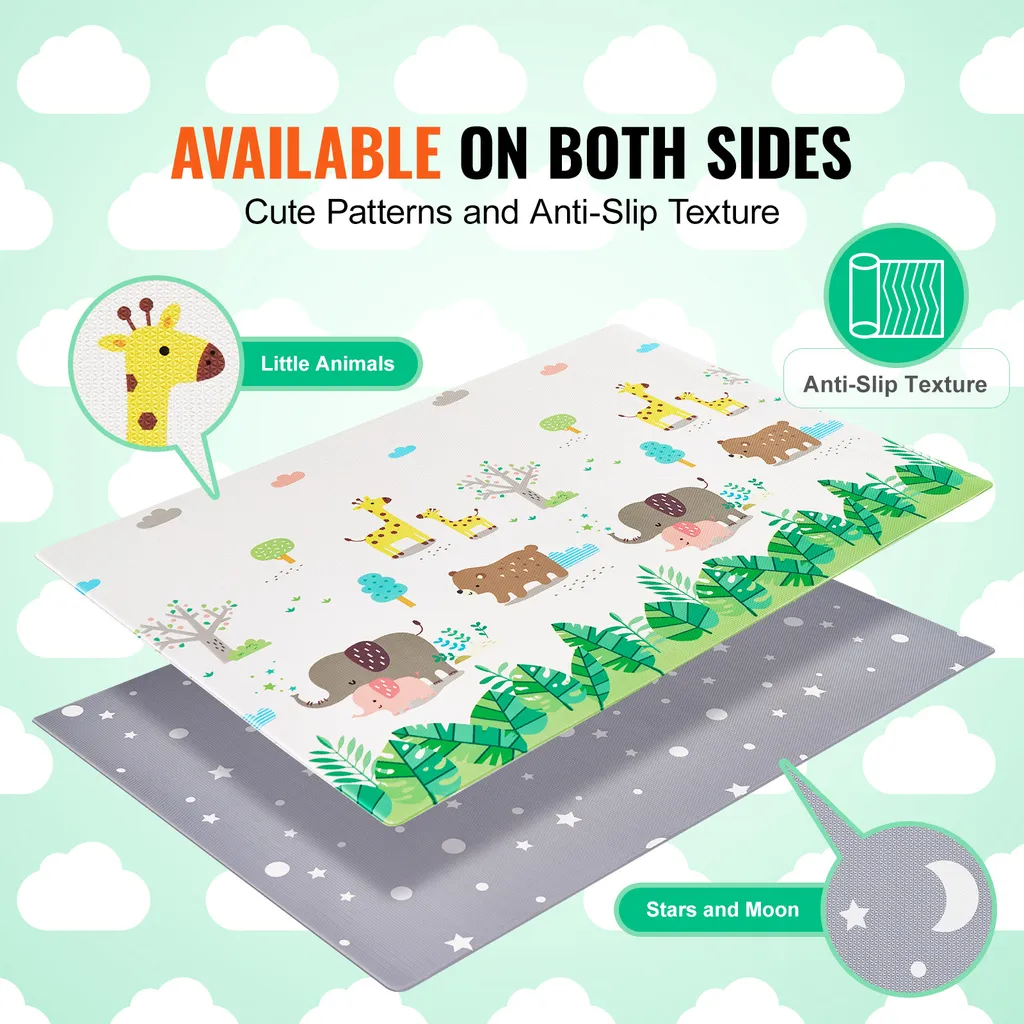 Tapis de jeu bébé étanche et lavable avec surface rembourrée réversible