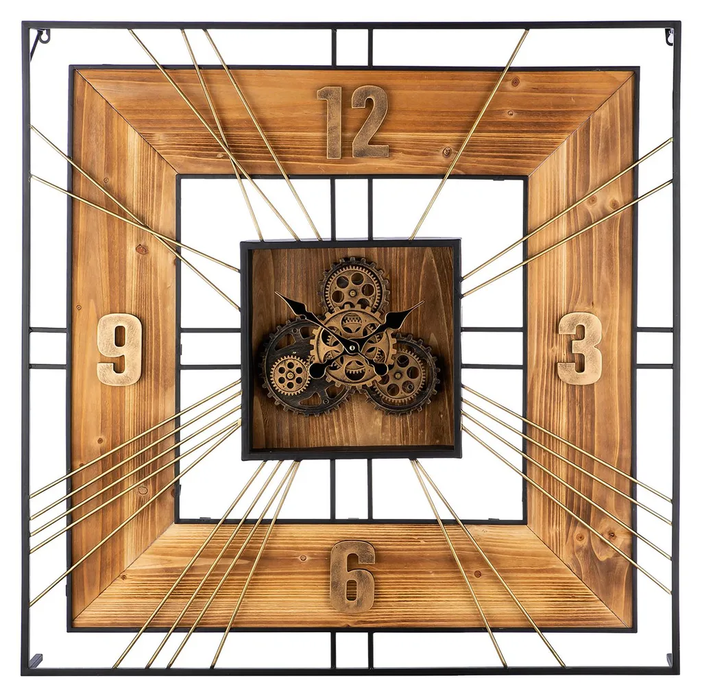 Horloge murale Aruba Gilde 51325 en MDF et métal brun de 90x90 cm